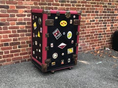 1930s Hartmann Wardrobe Turn Table Leather Steamer Trunk with Key