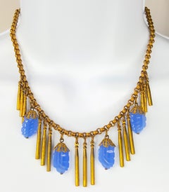 Miriam Haskell 1930 Fringe Glass & BrassBar Pendants ChainLink Art Deco Necklace