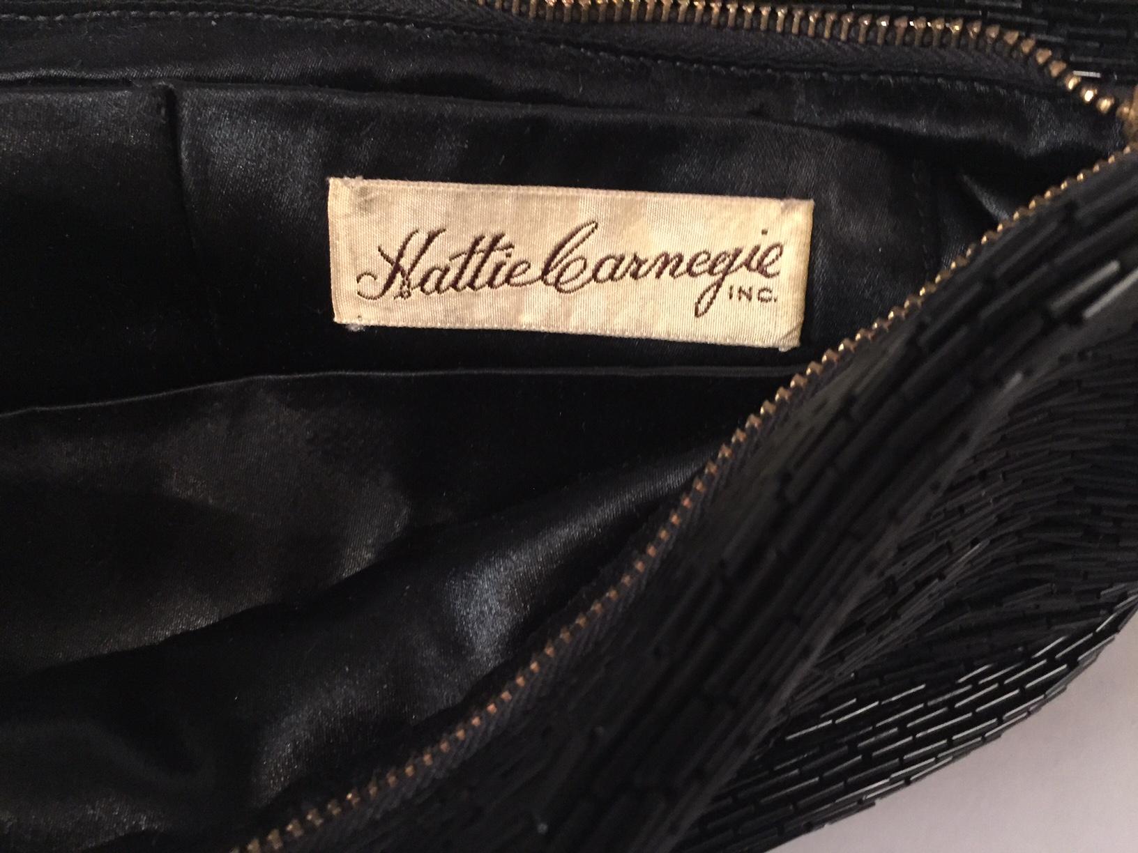 1930's Hattie Carnegie Black Oversized Bugle Beaded Clutch In Excellent Condition For Sale In New Hope, PA