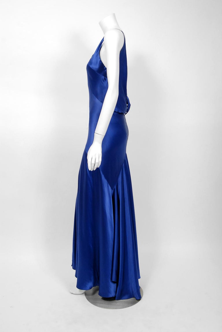 1930's Hattie Carnegie Couture Sapphire-Blue Silk Satin Backless Bias-Cut Gown at 1stDibs | sapphire blue satin dress, sapphire blue silk dress, sapphire satin dress 1930's Hattie Carnegie Couture Sapphire-Blue Silk Satin Backless Bias-Cut Gown at 1stDibs | sapphire blue satin dress, sapphire blue silk dress, sapphire satin dress