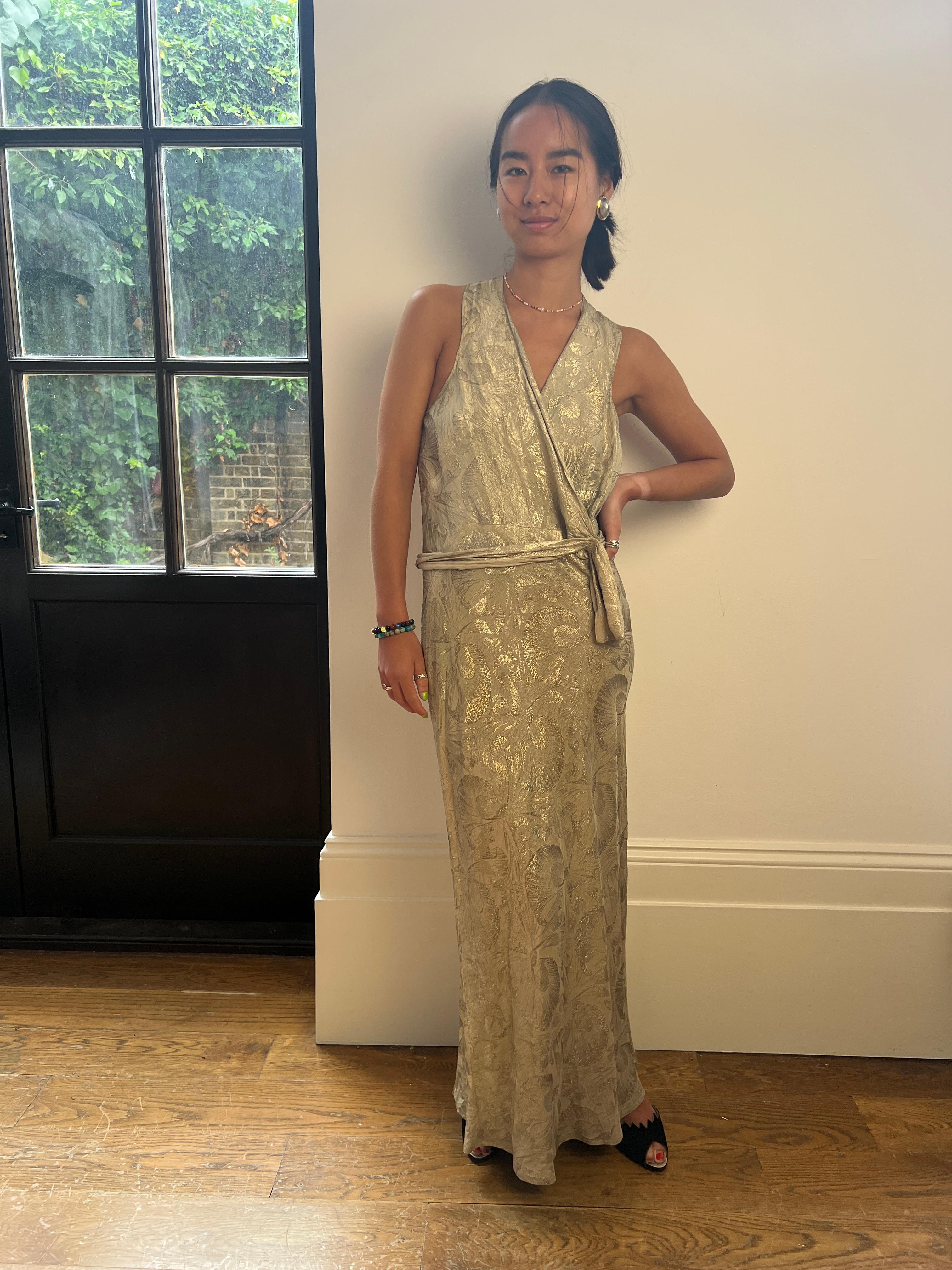 Women's 1930s Haute Couture Silver Lame Evening Dress