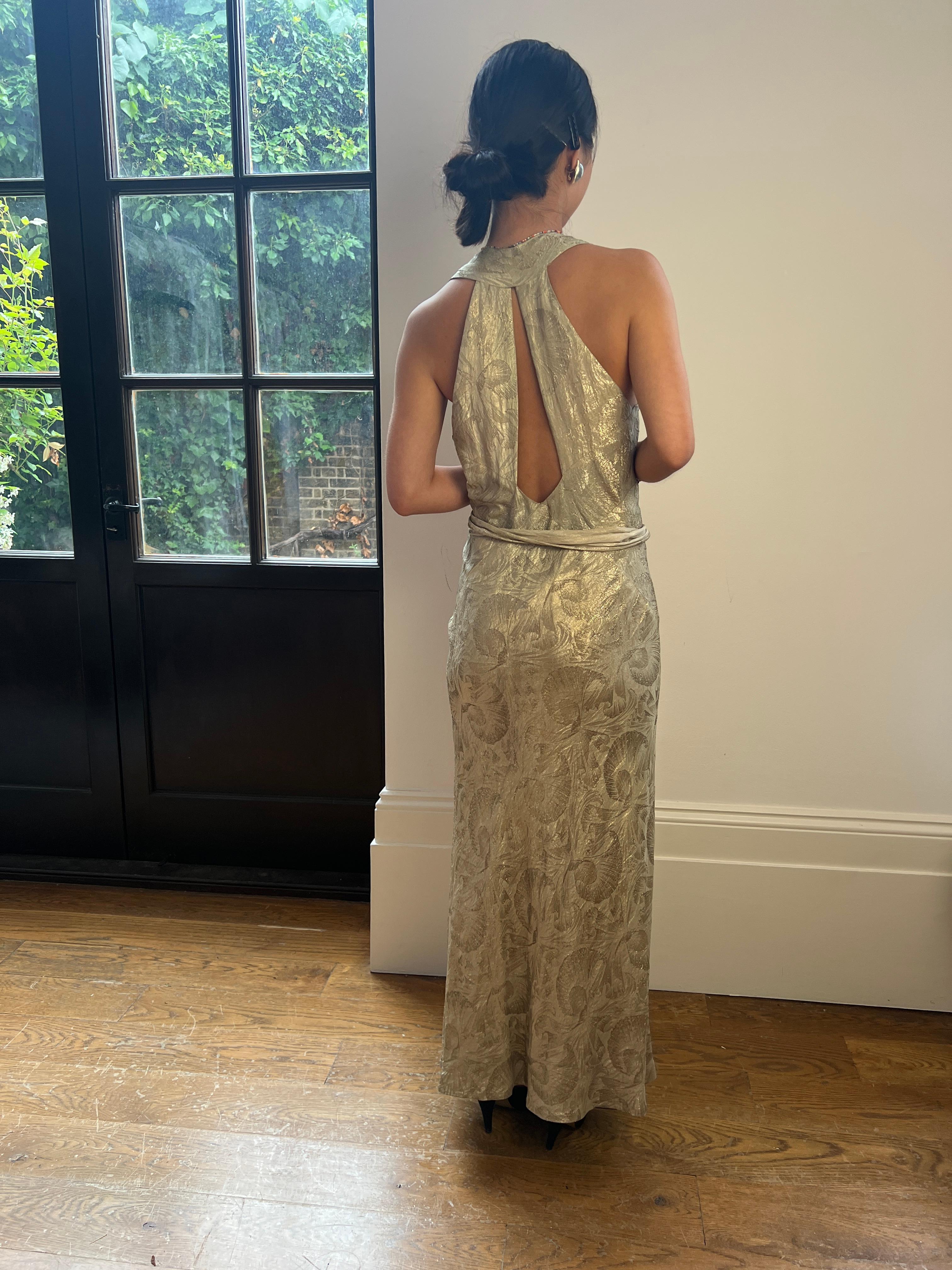 1930s Haute Couture Silver Lame Evening Dress 1
