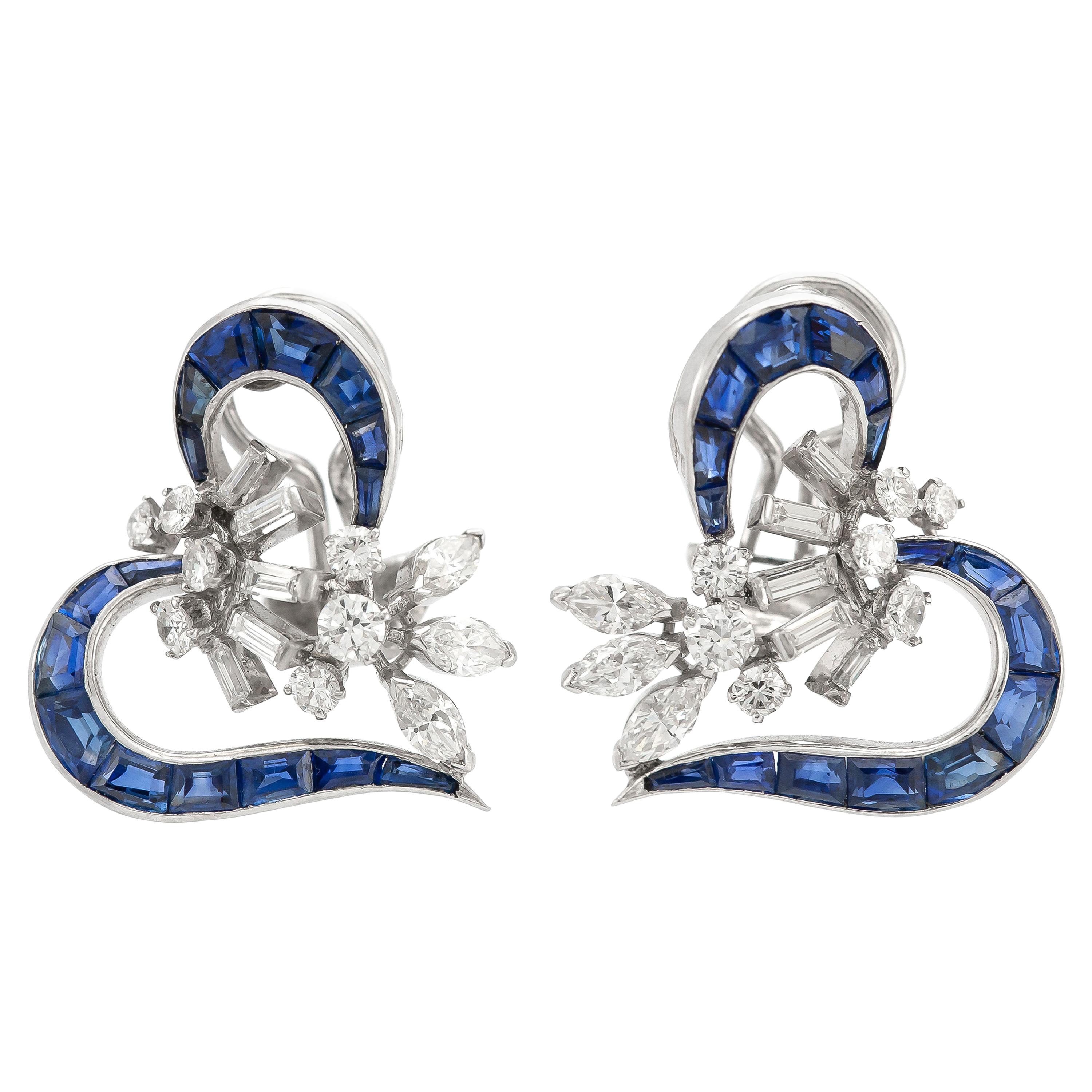 1930s Diamond and Sapphire Clip-On Earrings For Sale