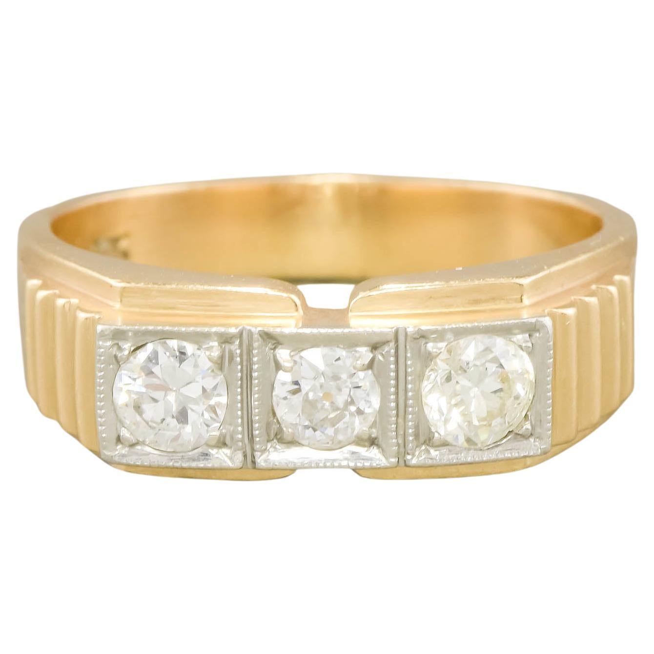 Bague à anneau en or 18 carats et platine avec diamants taille européenne, années 1930, pour hommes ou femmes en vente