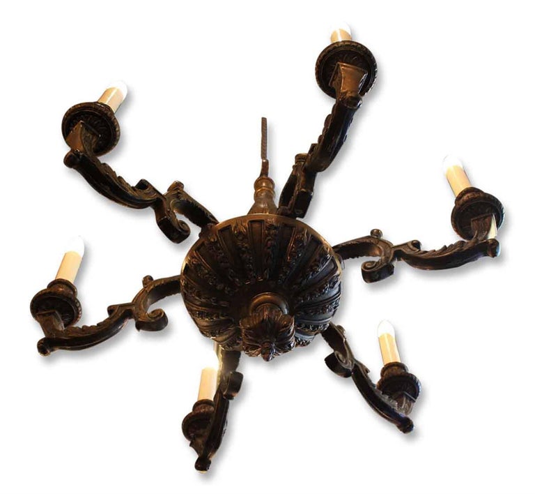1930s Heavy Cast Bronze SixArm Chandelier For Sale at 1stDibs