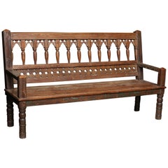 1930s Heavy Handcrafted Solid Teak Wood Bench from a Dutch Colonial Farm