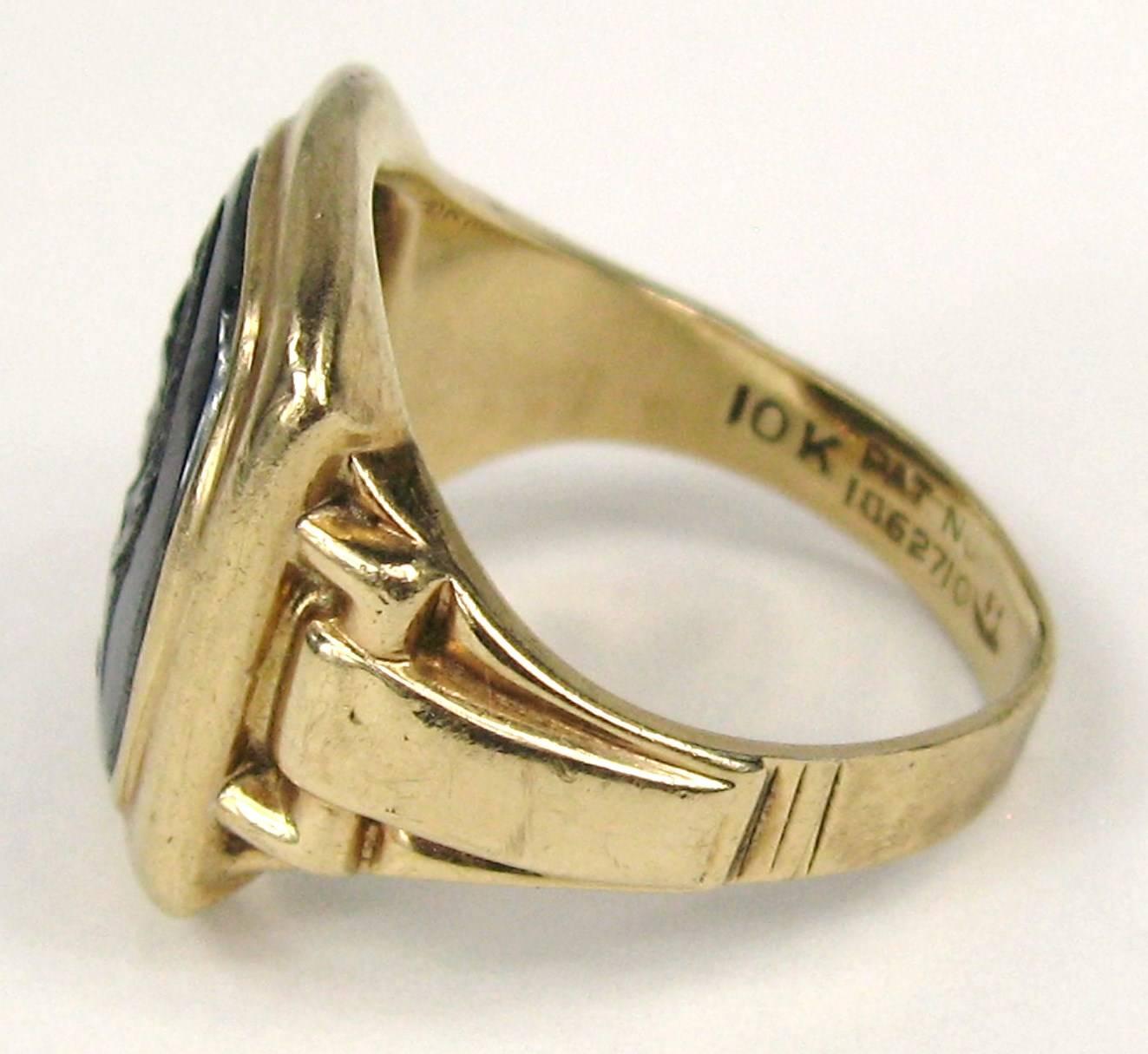 10K Hmatit Gold Intaglio Krieger-Ring 1930er Jahre  (Alteuropäischer Schliff) im Angebot