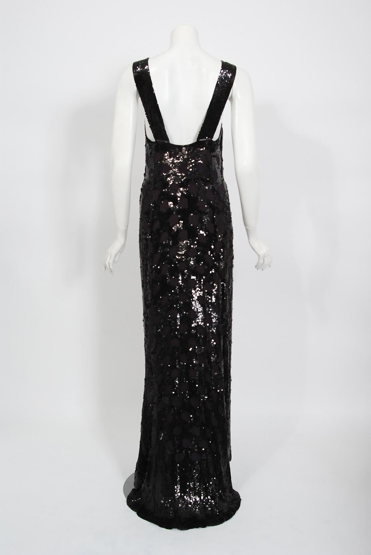 Vintage 1930's Henri Bendel Couture Purple Silk & Black Sequin Deco-Dots Gown 1