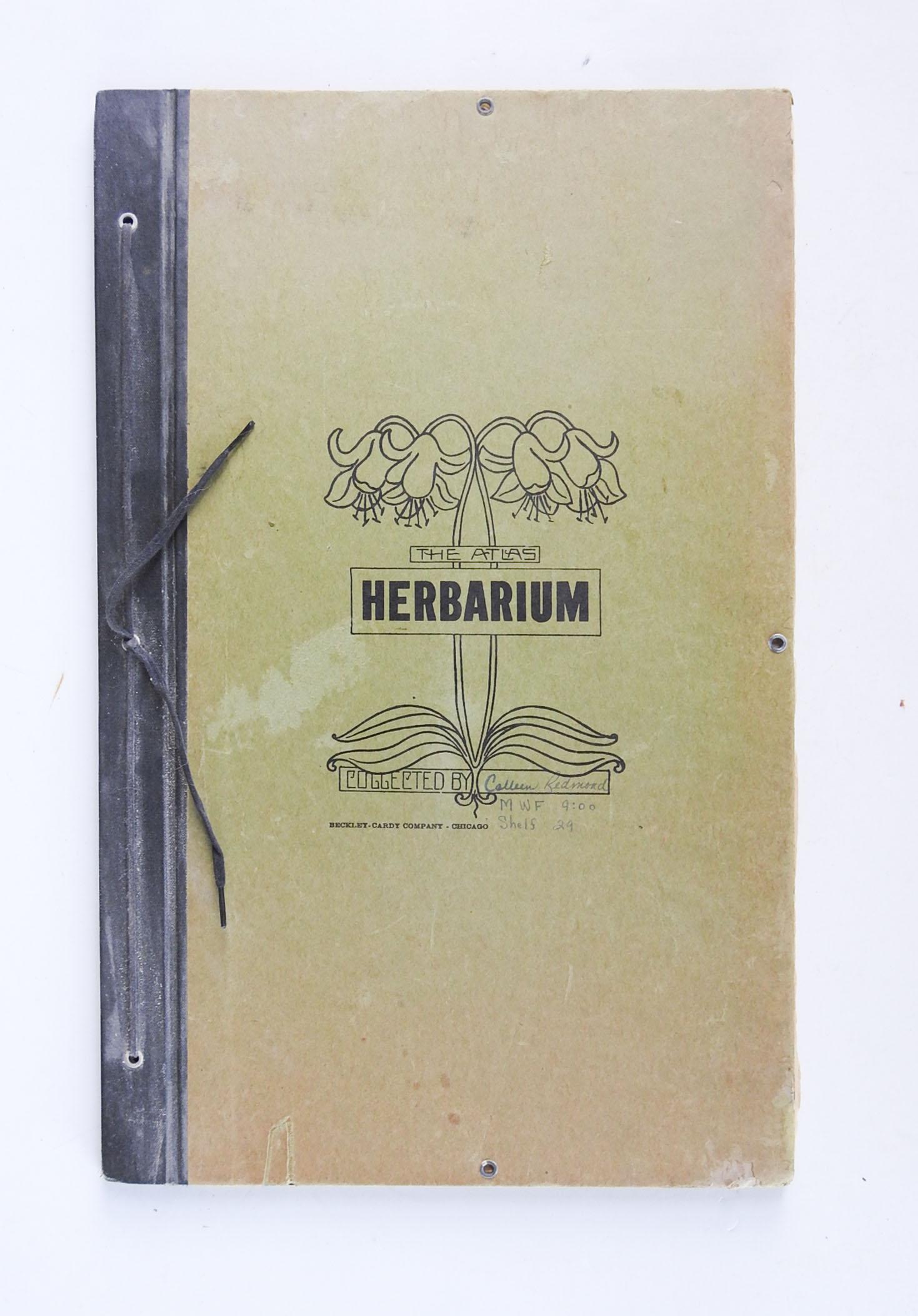 Circa 1930's bound herbarium with 34 plant specimens. Collected by Colleen Redmond, Mars Hill College, North Carolina, looks to be a class project. Hand written description on each page, specimens attached with cellophane tape. Easily unbound for