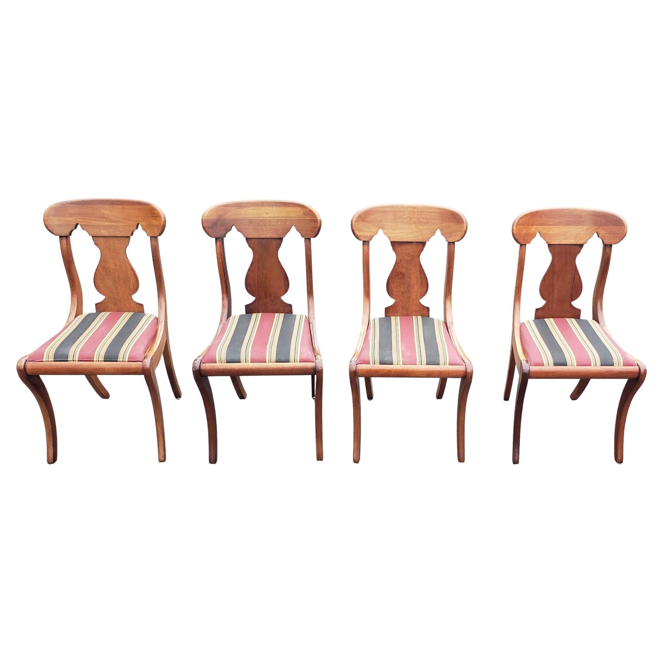 American 1930s Hickory Chair Empire Klismos Mahogany and Upholstered Seat Side Chairs For Sale