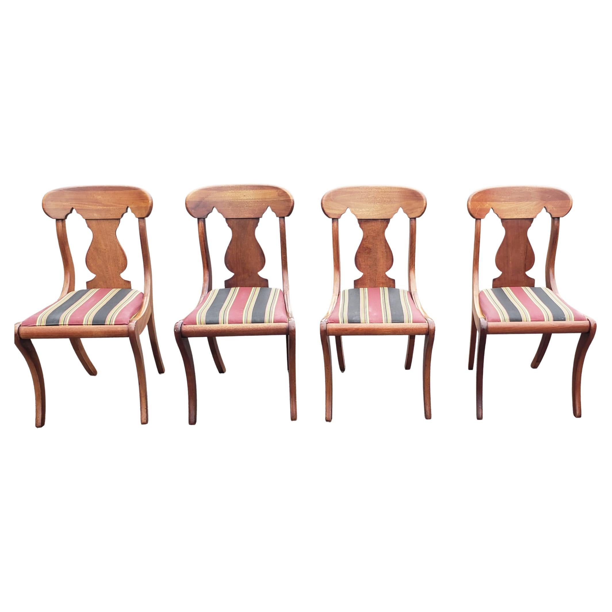 Stained 1930s Hickory Chair Empire Klismos Mahogany and Upholstered Seat Side Chairs For Sale