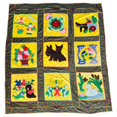 Couverture en patchwork « Punch Needle » d'art populaire à haut-relief des années 1930