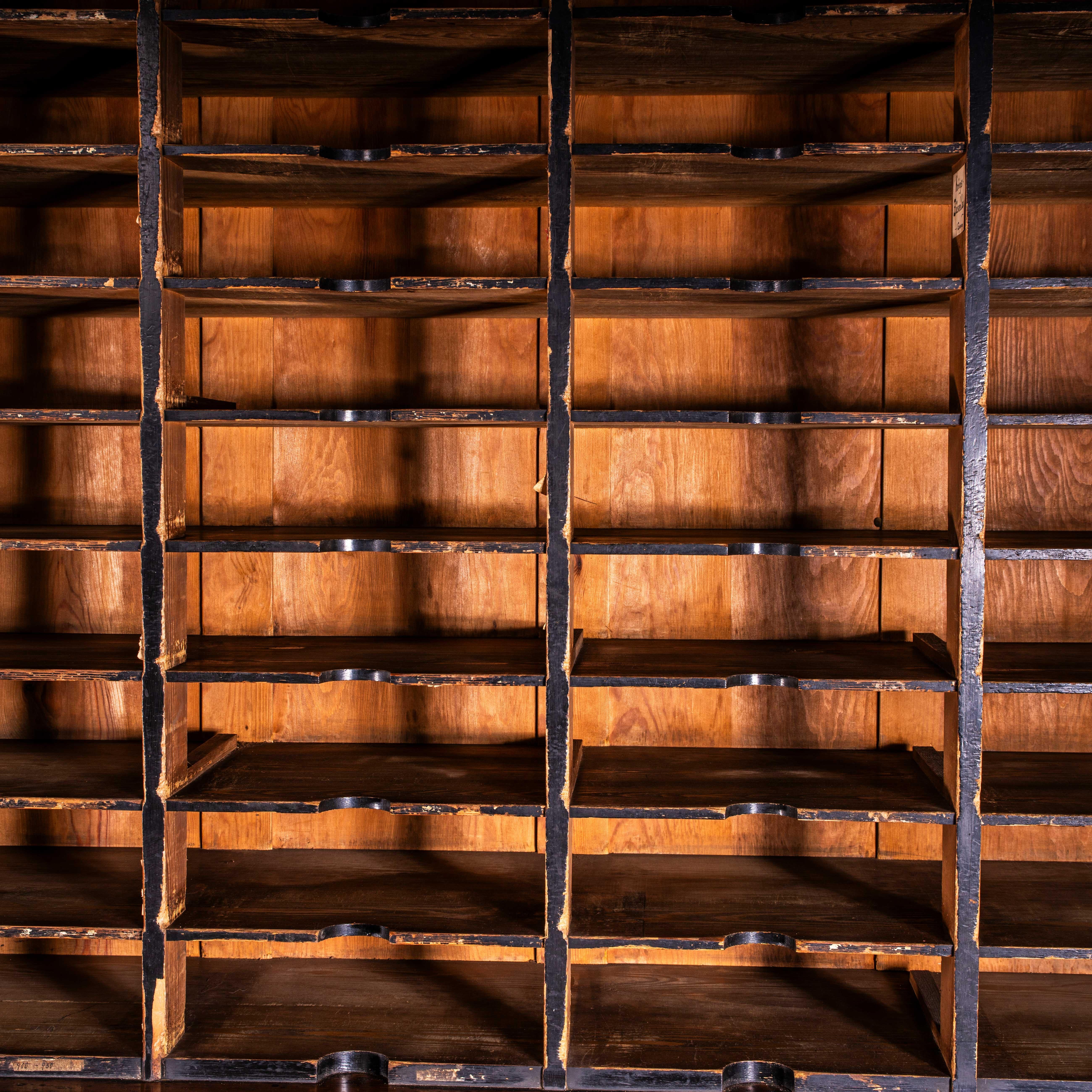 1930’s Highly Original German Tambour Fronted Atelier Cabinet. A handsome and imposing atelier cabinet beautifully made in two pieces with pitch pine used throughout. The cabinet was made by Shannon – Registrator – System AUG. ZEISS & Co, Berlin.