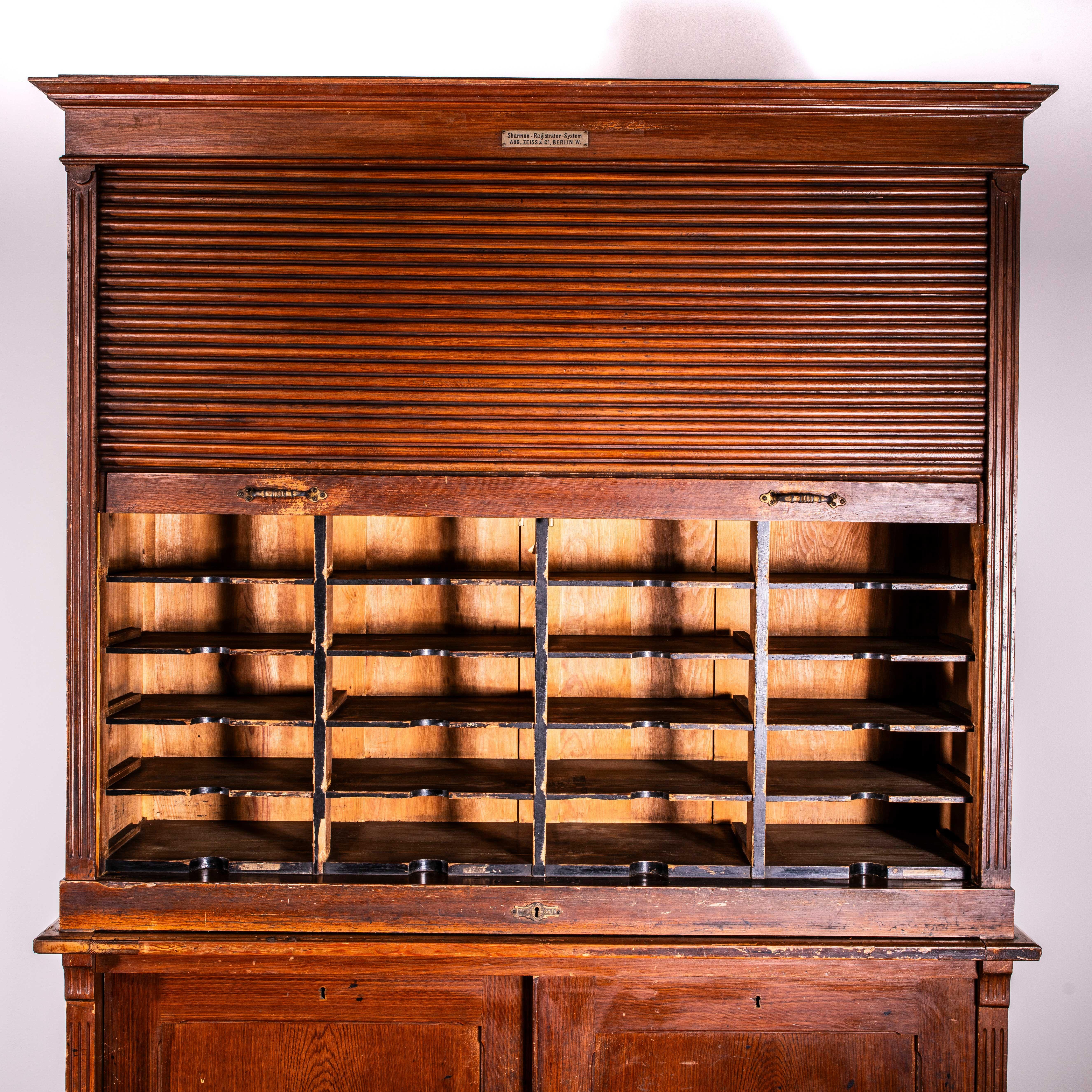 Pine 1930's Highly Original German Tambour Fronted Atelier Cabinet