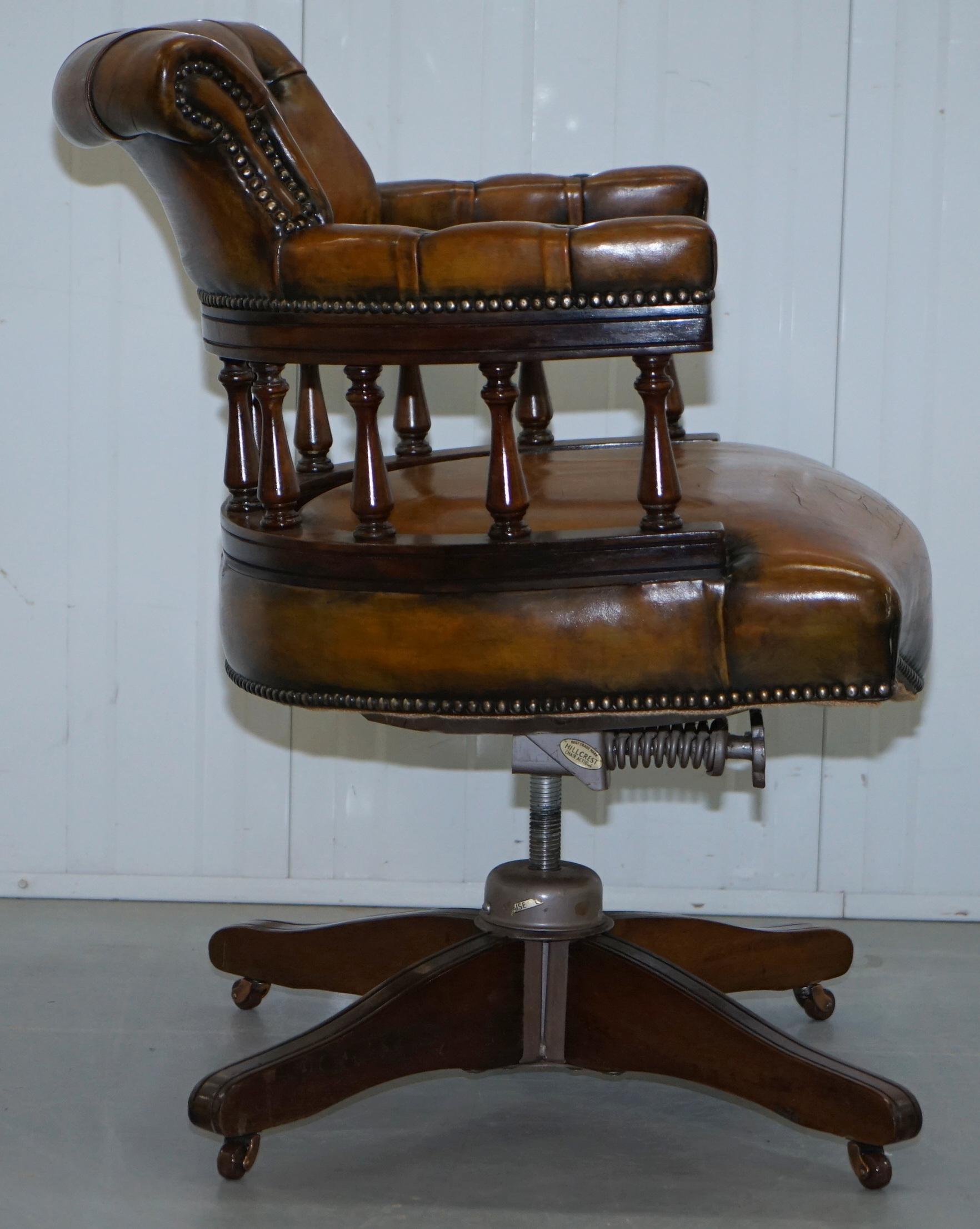 1930s Hillcrest Chesterfield Vintage Brown Leather Directors Captains Chair 4