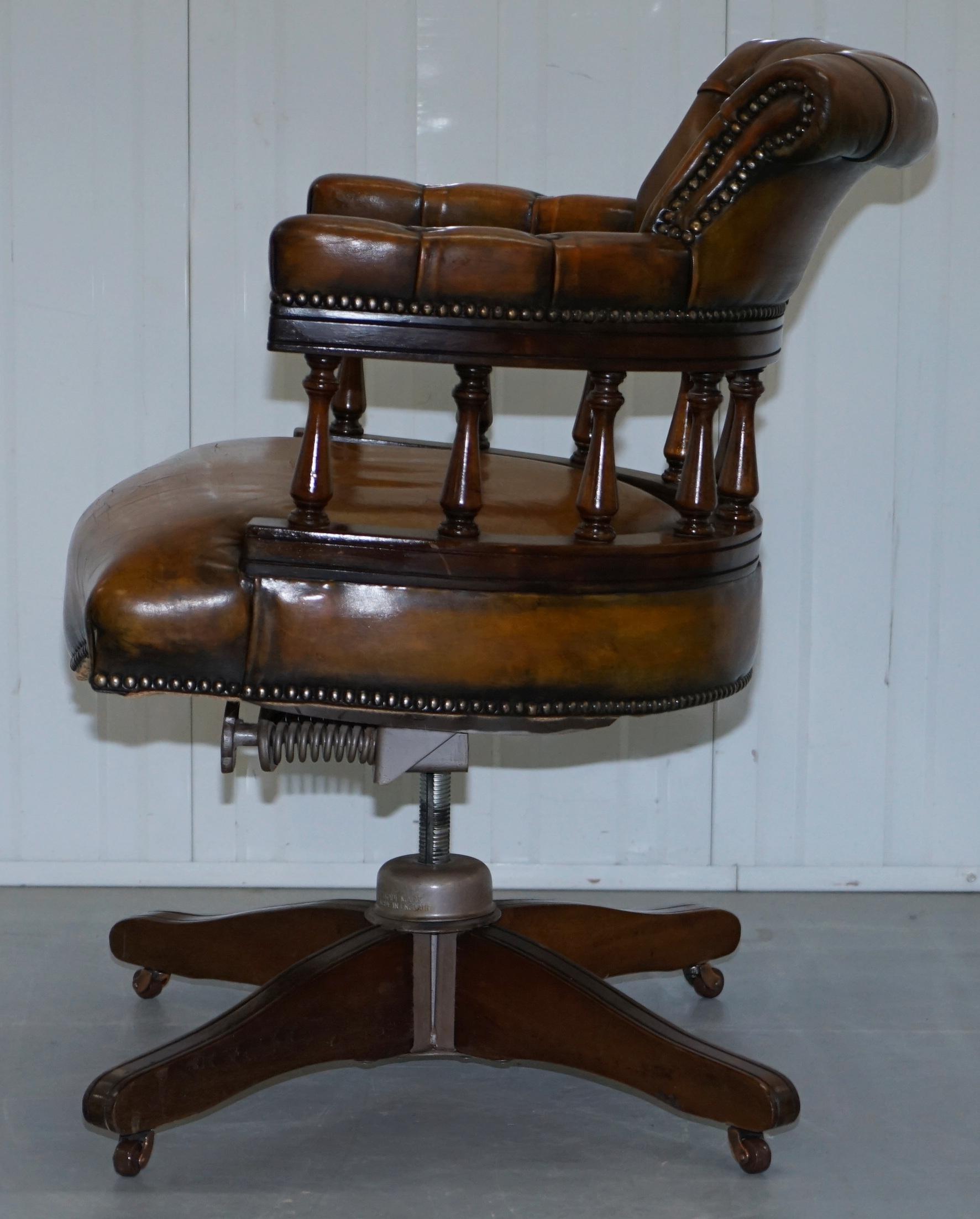 1930s Hillcrest Chesterfield Vintage Brown Leather Directors Captains Chair 10