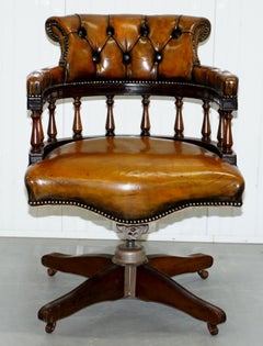 1930s Hillcrest Chesterfield Vintage Brown Leather Directors Captains Chair
