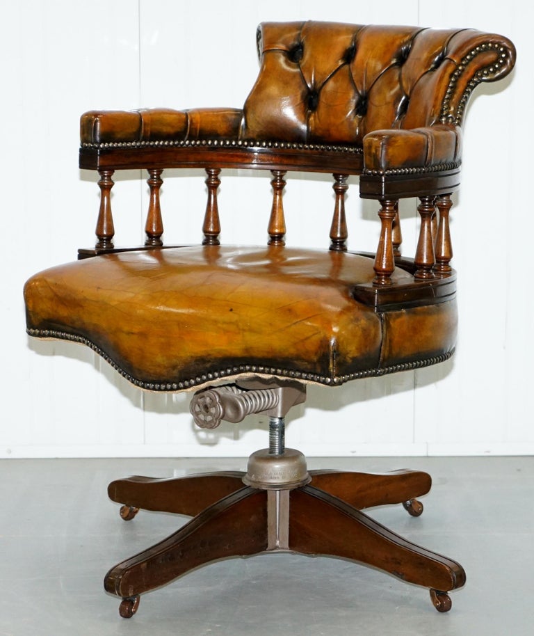 1930s Hillcrest Chesterfield Vintage Brown Leather Directors Captains