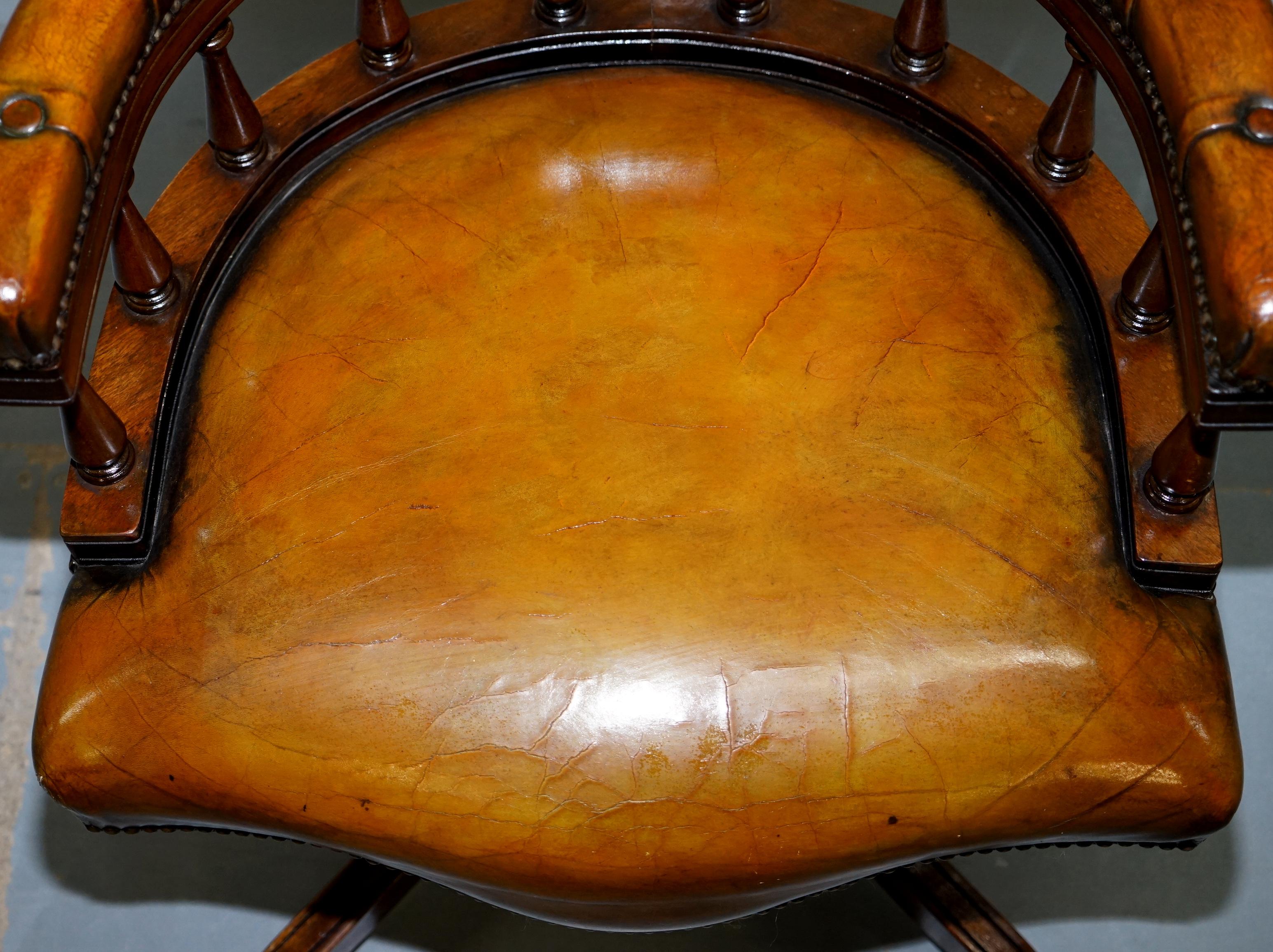 Mid-20th Century 1930s Hillcrest Chesterfield Vintage Brown Leather Directors Captains Chair