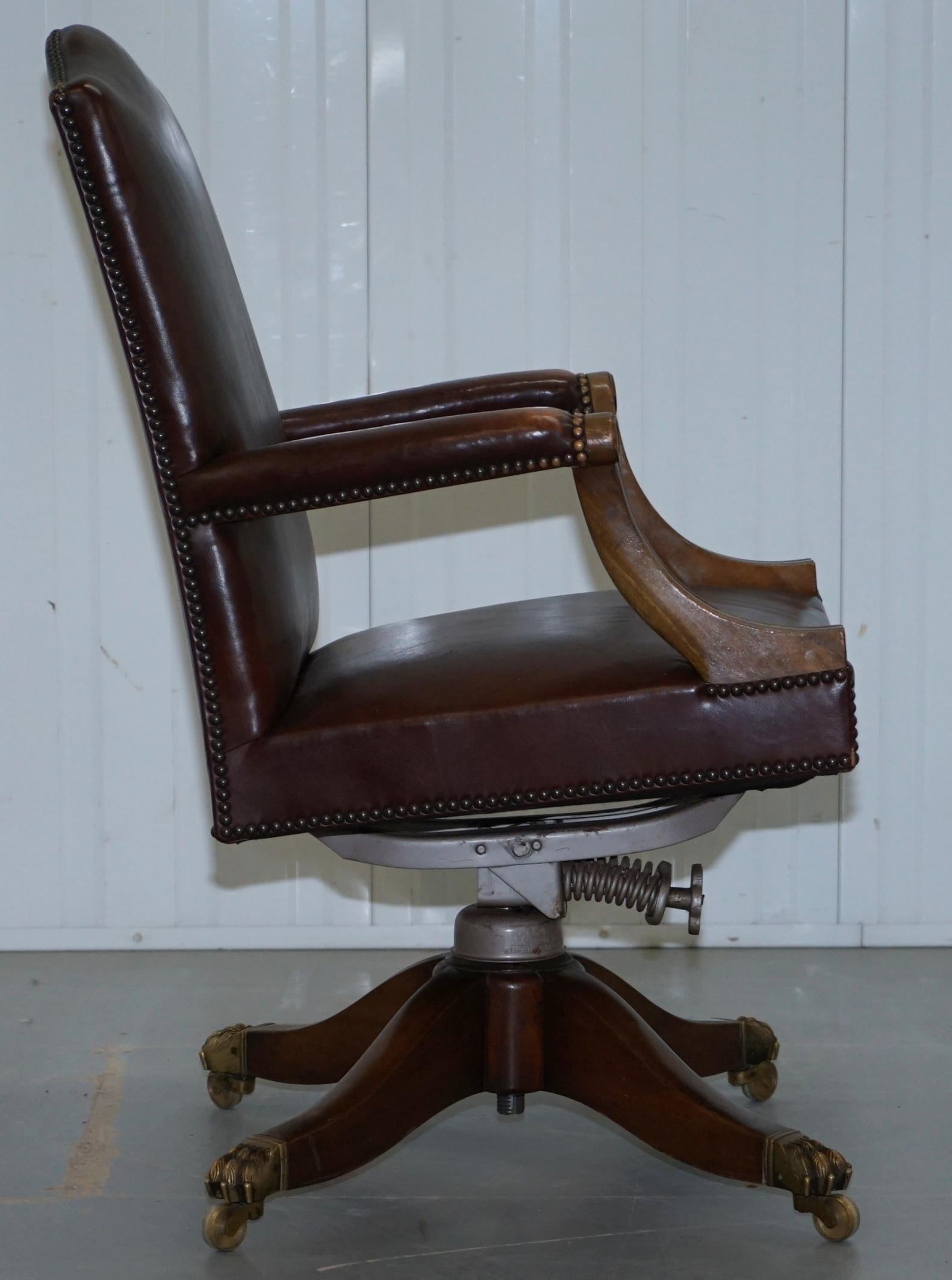 1930s Hillcrest Vintage Brown Leather Gainsborough Directors Captains Chair 8