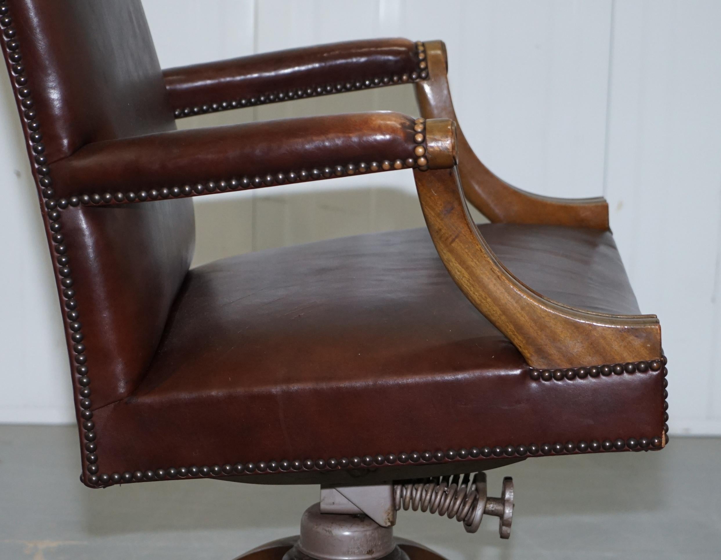 1930s Hillcrest Vintage Brown Leather Gainsborough Directors Captains Chair 9
