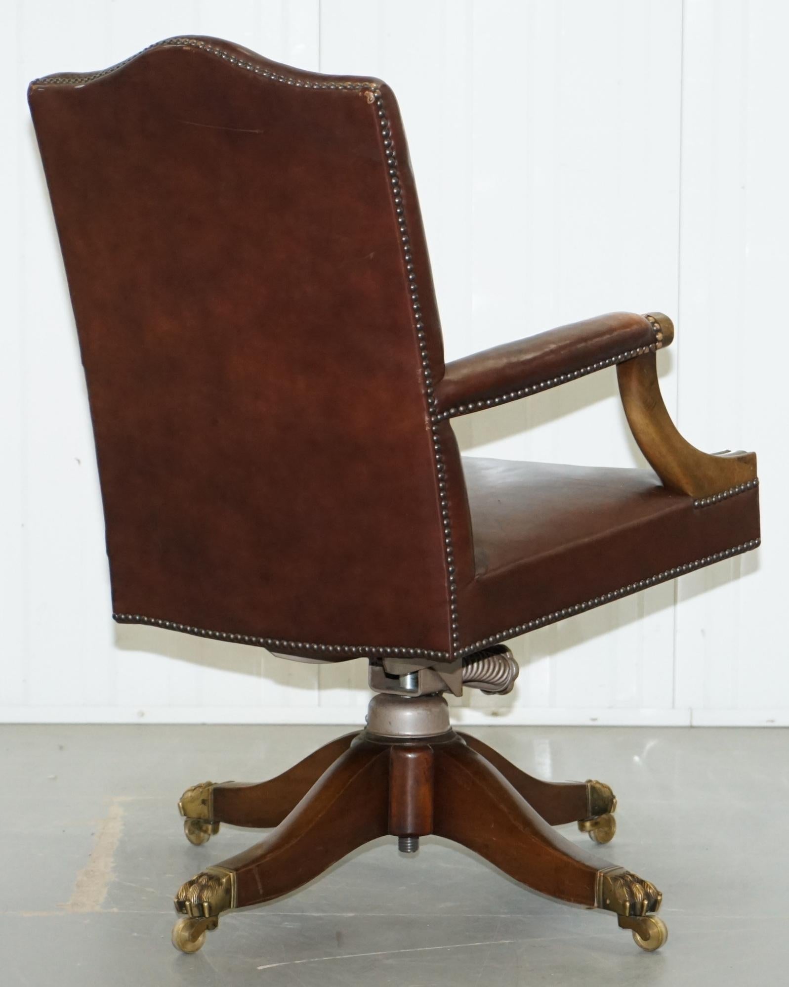 1930s Hillcrest Vintage Brown Leather Gainsborough Directors Captains Chair 10