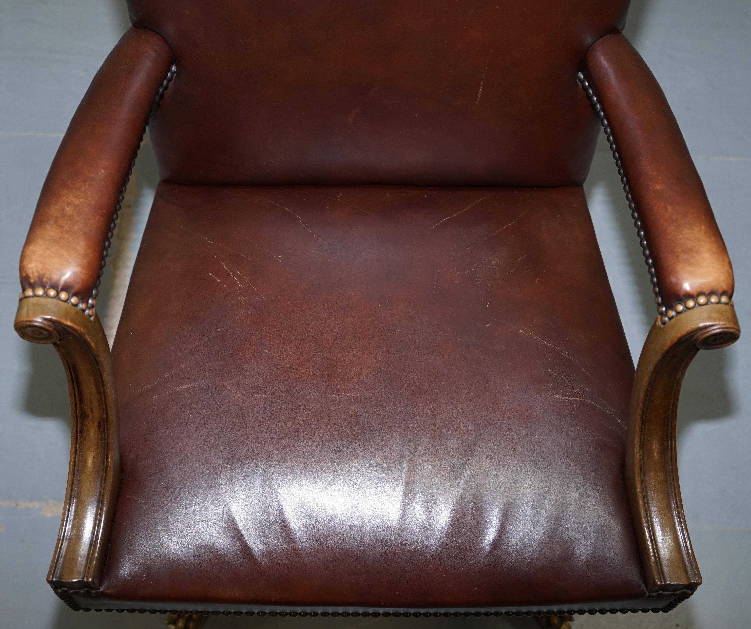 Mid-Century Modern 1930s Hillcrest Vintage Brown Leather Gainsborough Directors Captains Chair