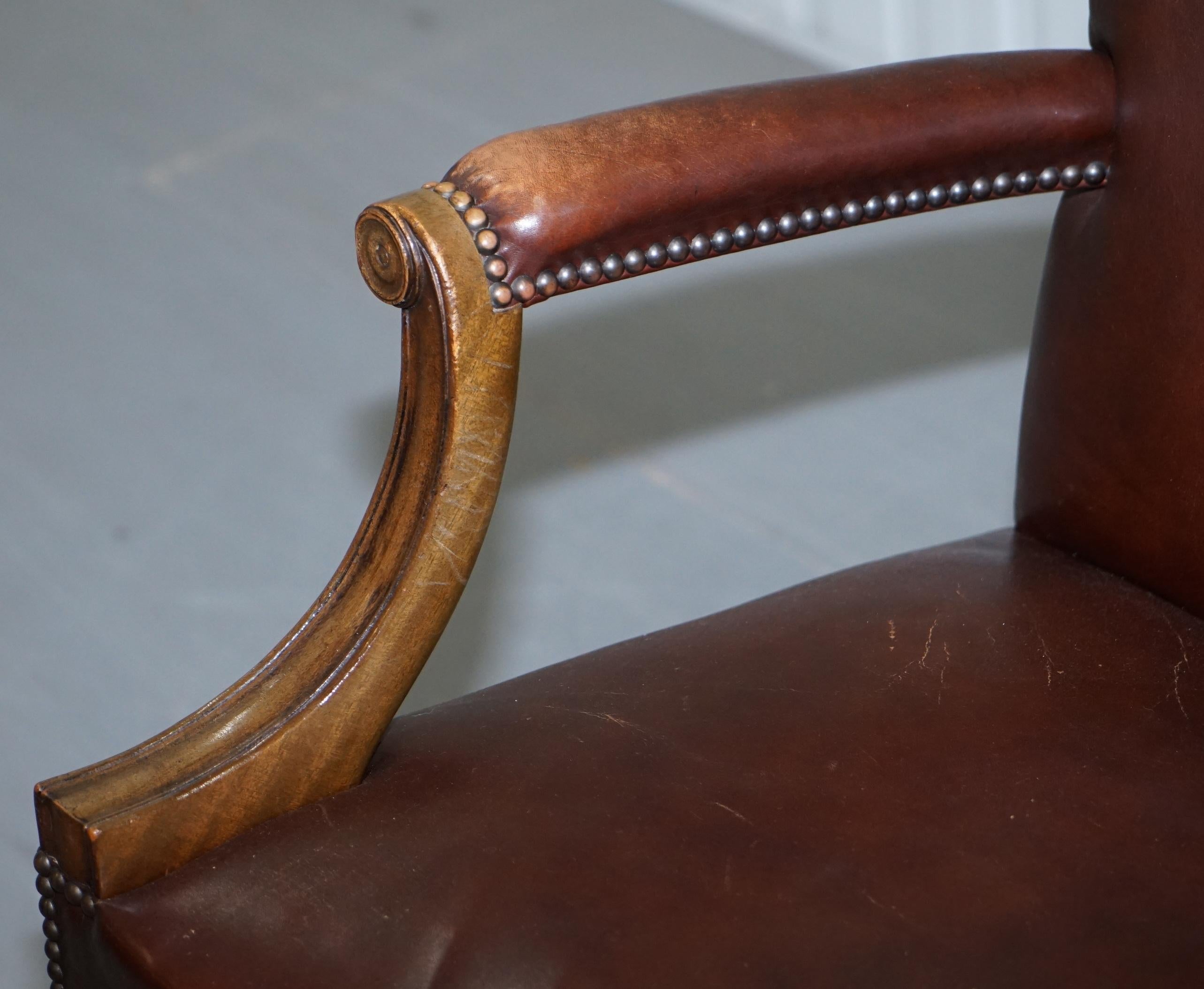 English 1930s Hillcrest Vintage Brown Leather Gainsborough Directors Captains Chair