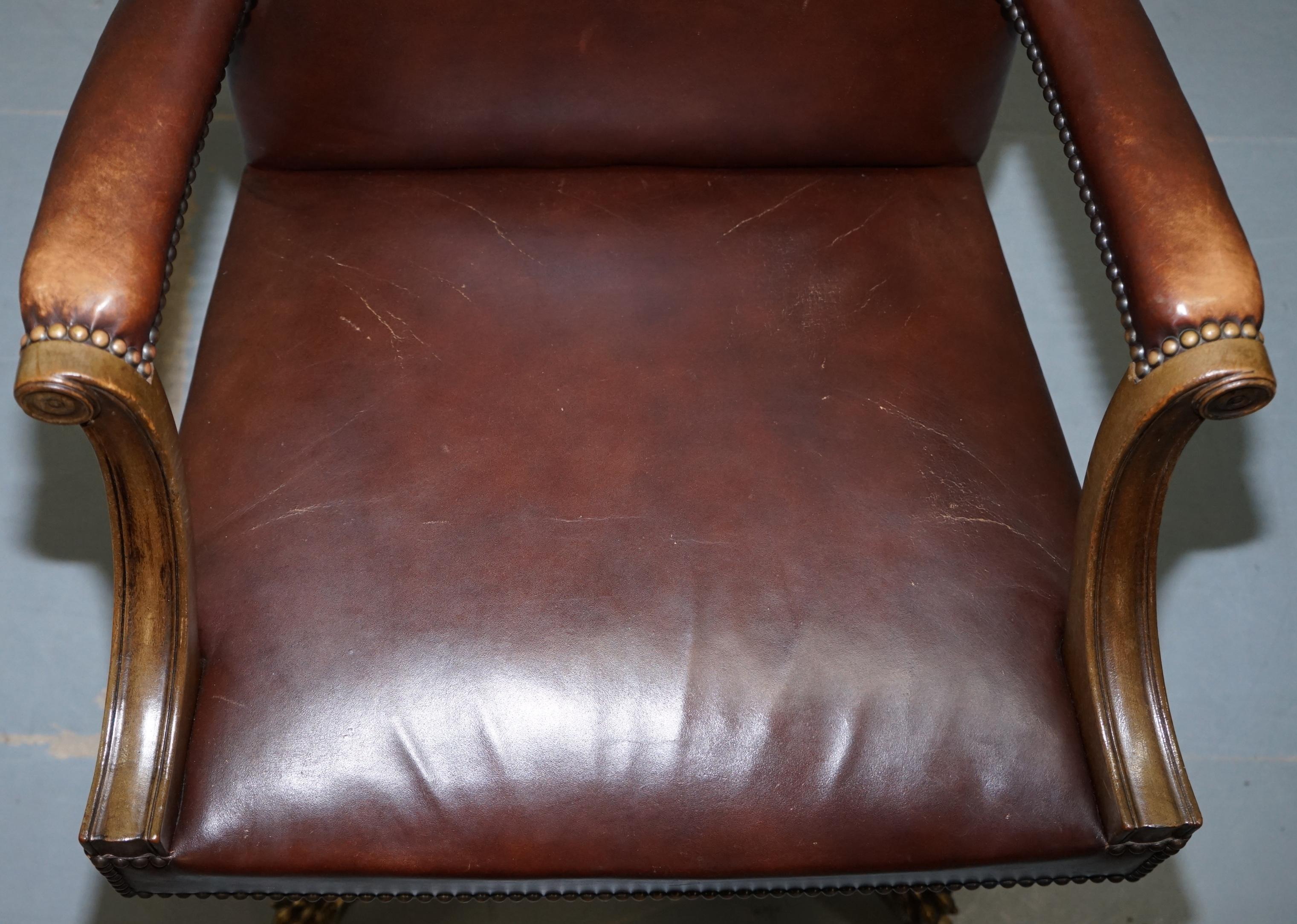 Mid-20th Century 1930s Hillcrest Vintage Brown Leather Gainsborough Directors Captains Chair