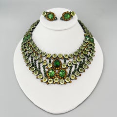 Uranium HOBE Festoon Bib Glass Necklace Earrings Hollywood 1930s Jewelry