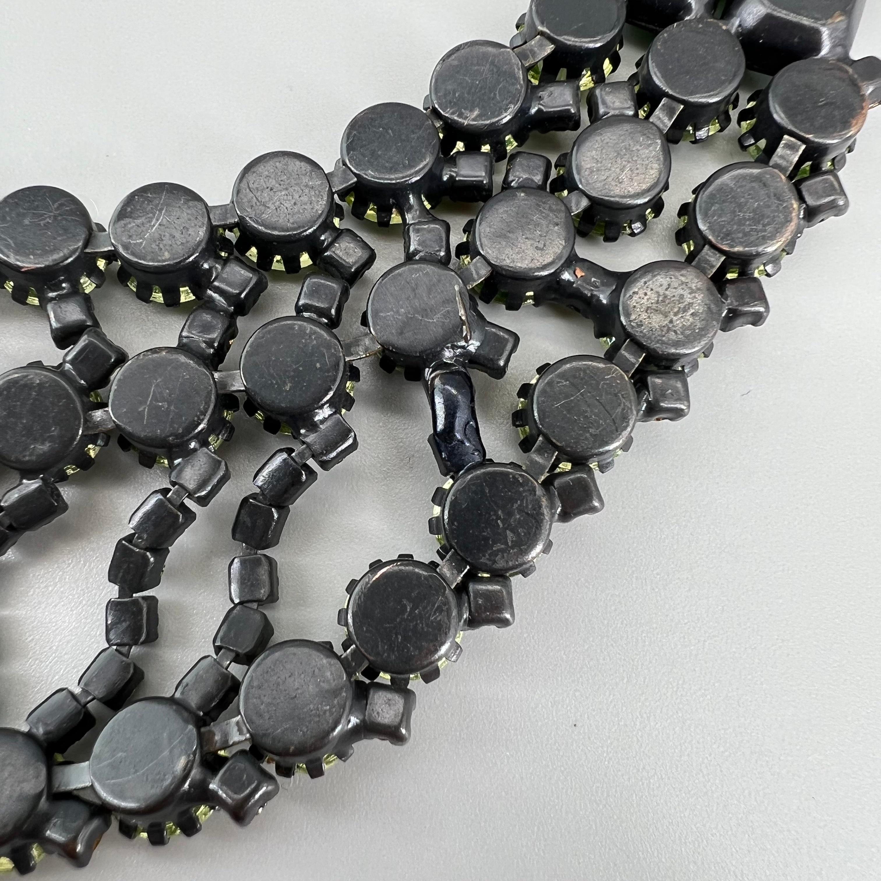 American Uranium HOBE Festoon Bib Glass Necklace Earrings Hollywood 1930s Jewelry For Sale