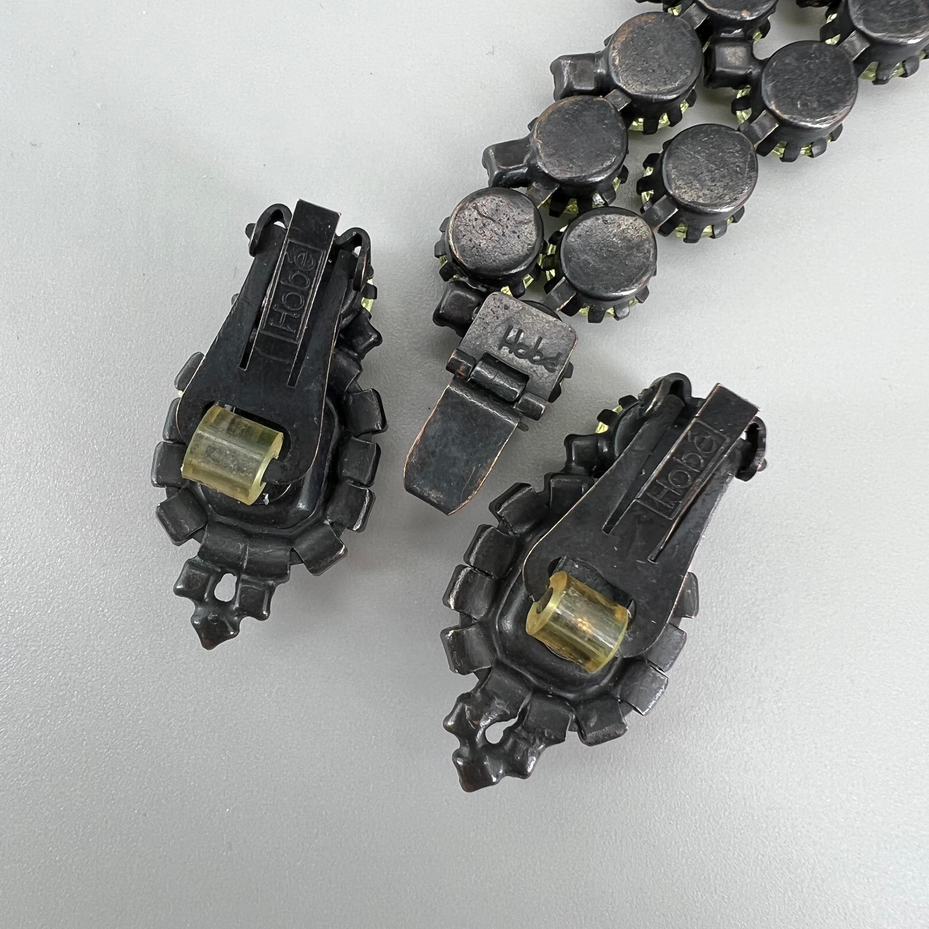 Japanned Uranium HOBE Festoon Bib Glass Necklace Earrings Hollywood 1930s Jewelry For Sale