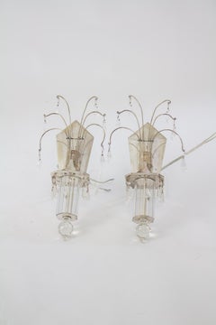 1930’s Hollywood Regency Waterfall Silver and Crystal Sconces - a Pair