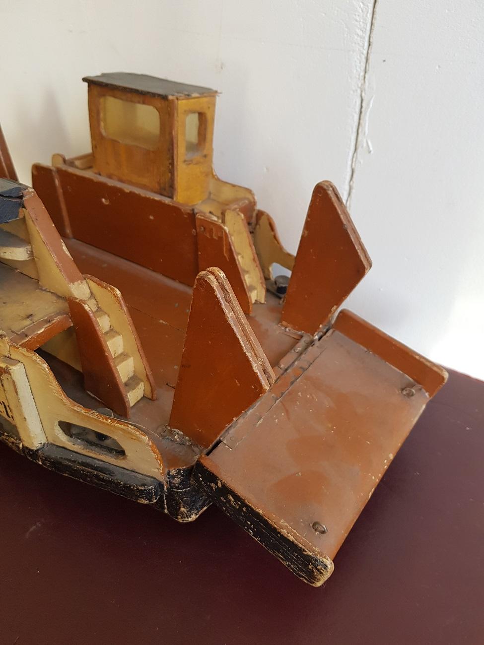 Hand-Crafted 1930s Homemade Dutch Wooden Toy Ferry After a Model That Sailed at Amsterdam