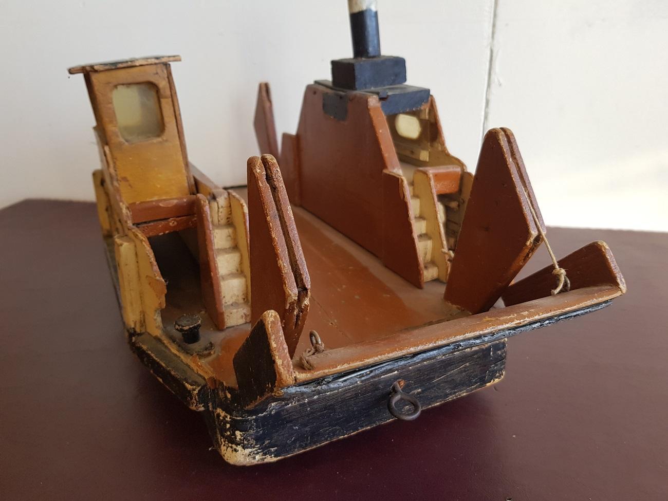 1930s Homemade Dutch Wooden Toy Ferry After a Model That Sailed at Amsterdam In Fair Condition In Raalte, NL