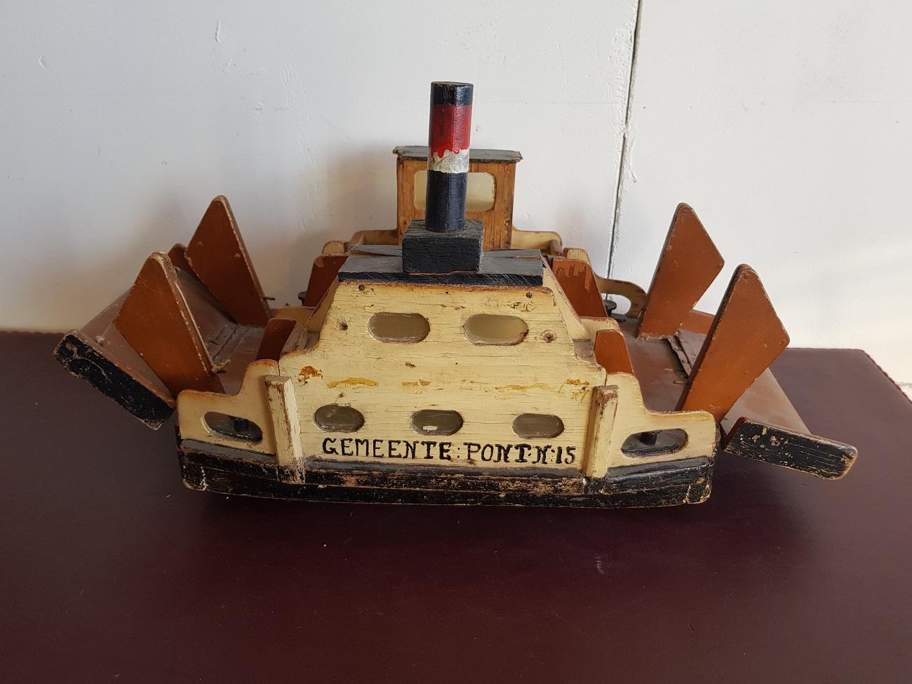 1930s Homemade Dutch Wooden Toy Ferry After a Model That Sailed at Amsterdam 2