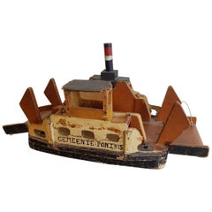 Vintage 1930s Homemade Dutch Wooden Toy Ferry After a Model That Sailed at Amsterdam
