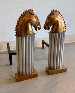 1930’s Horse Andirons in Brass and Aluminum
