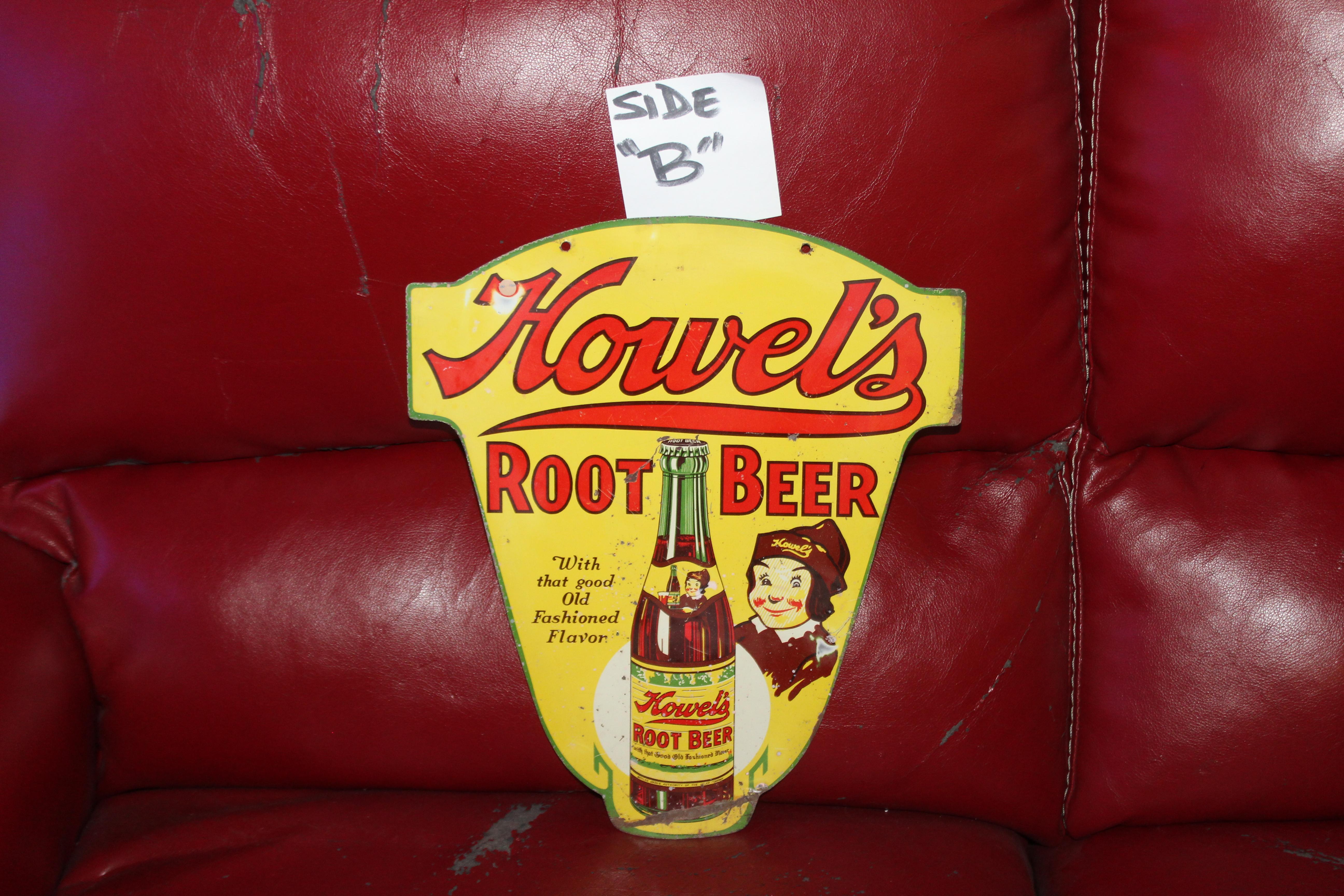 1930s Howell's Root Beer Soda Double Sided Tin Sign For Sale 2