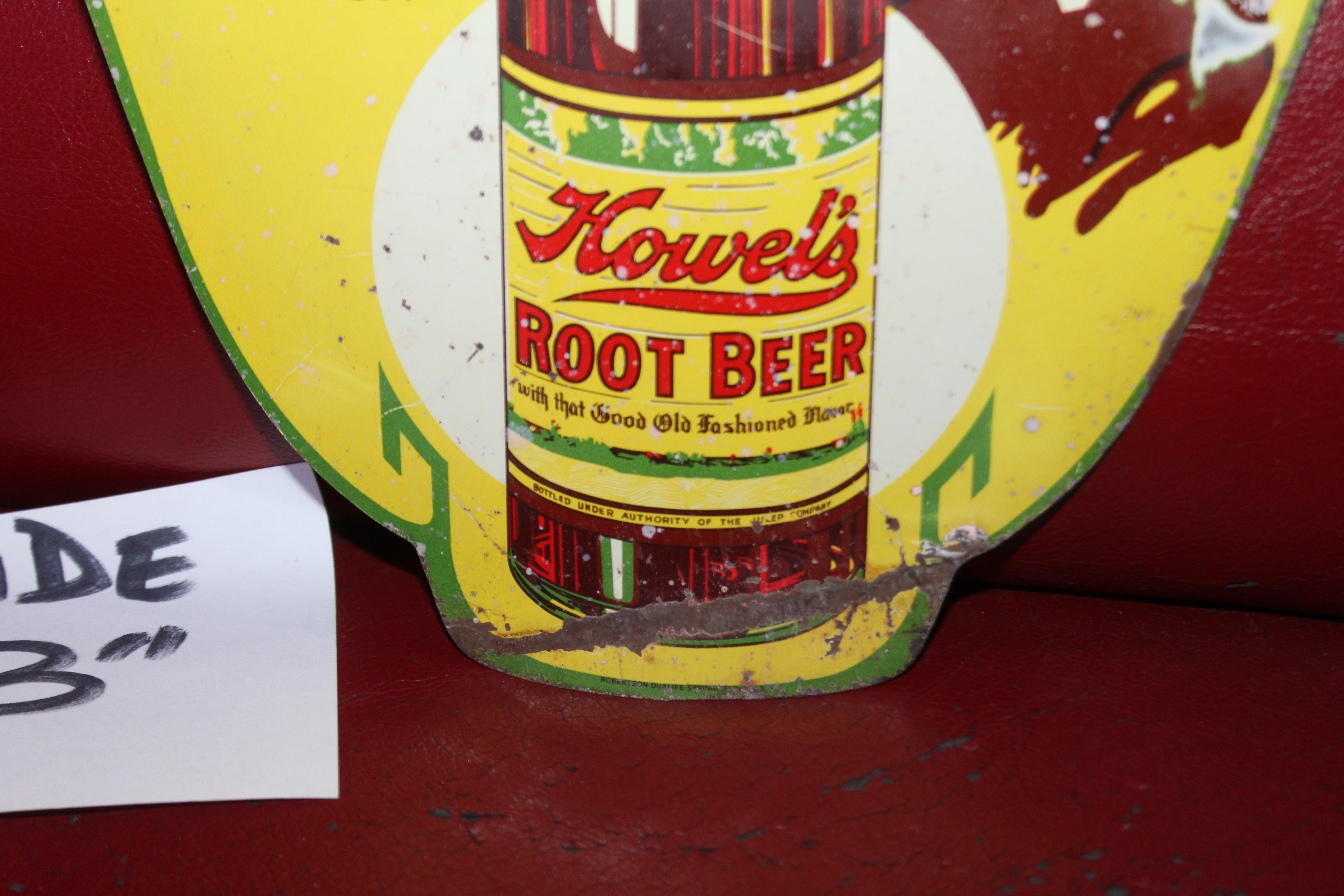 1930s Howell's Root Beer Soda Double Sided Tin Sign For Sale 3