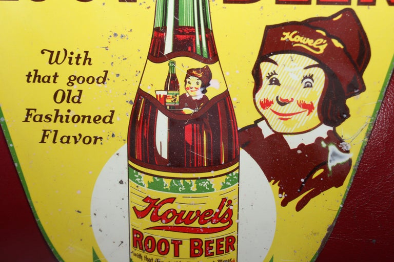 1930s Howell's Root Beer Soda Double Sided Tin Sign For Sale at