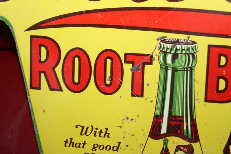1930s Howell's Root Beer Soda Double Sided Tin Sign For Sale at