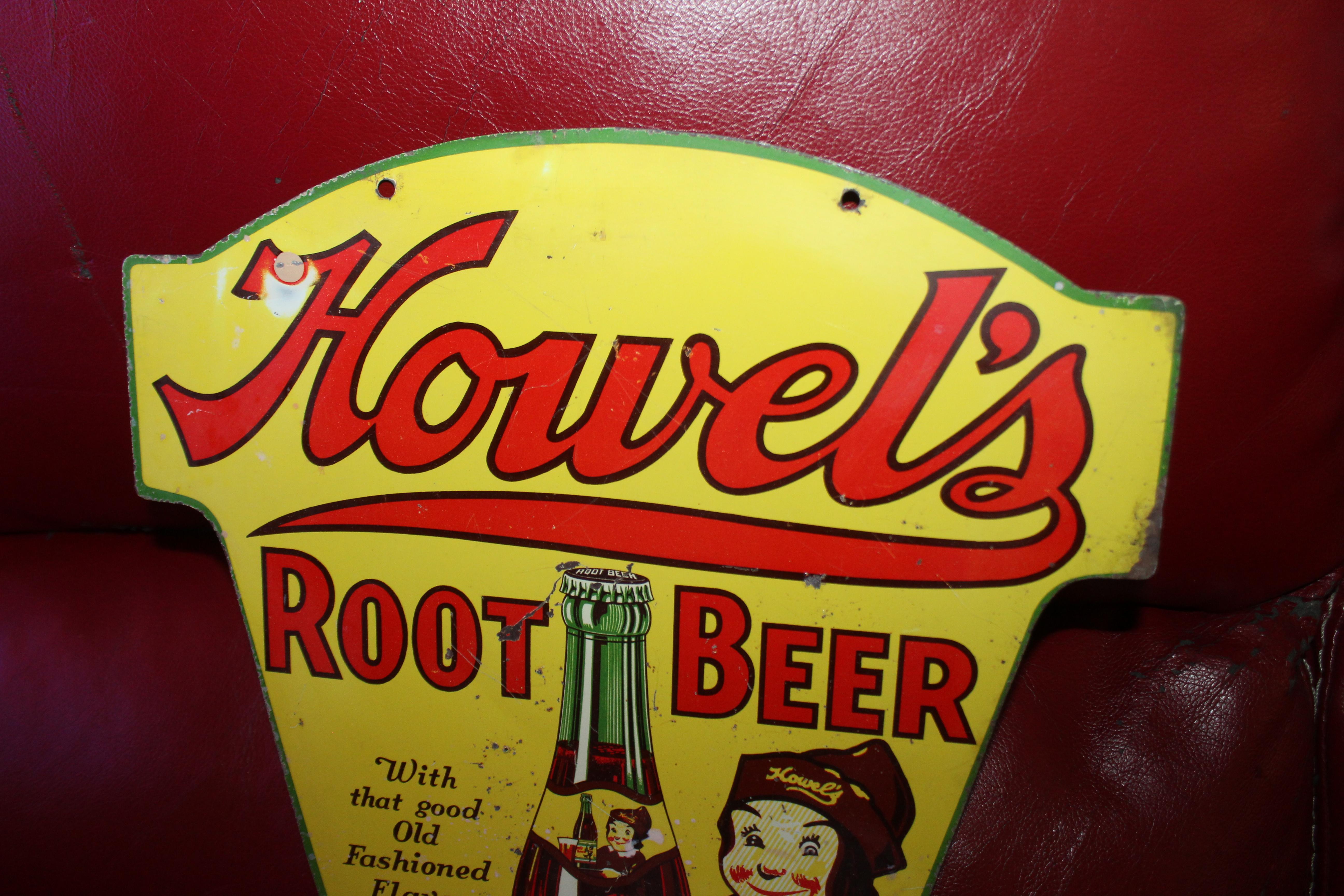 1930s Howell's Root Beer Soda Double Sided Tin Sign For Sale 7