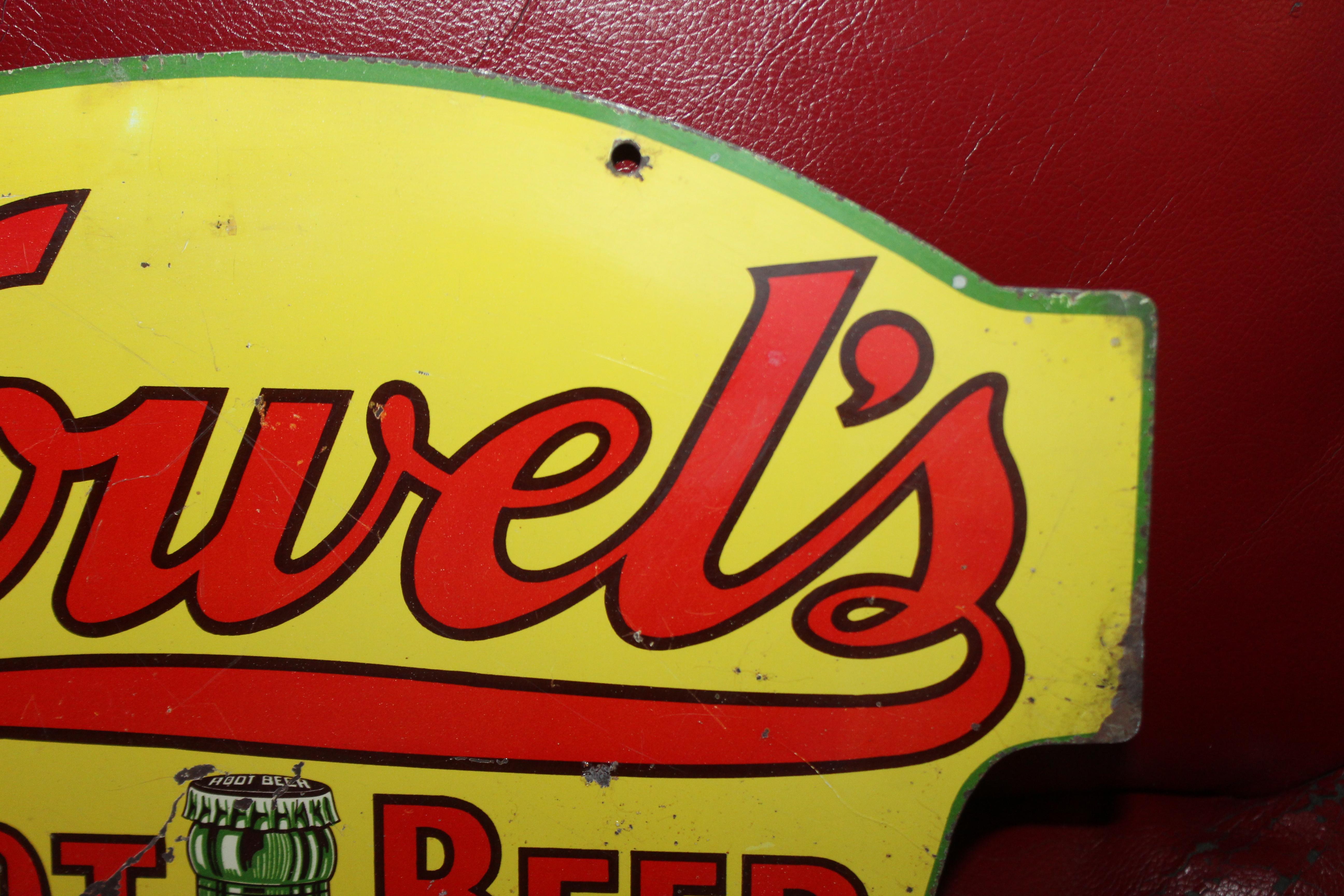 1930s Howell's Root Beer Soda Double Sided Tin Sign For Sale 9