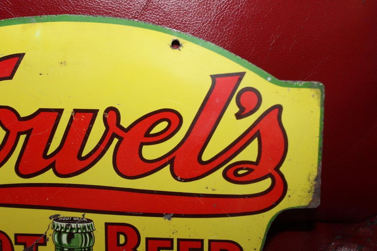 1930s Howell's Root Beer Soda Double Sided Tin Sign For Sale at