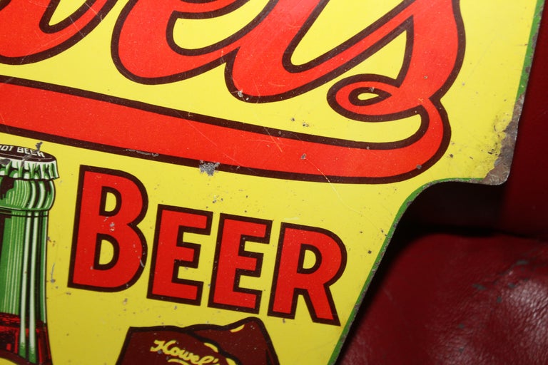1930s Howell's Root Beer Soda Double Sided Tin Sign For Sale at