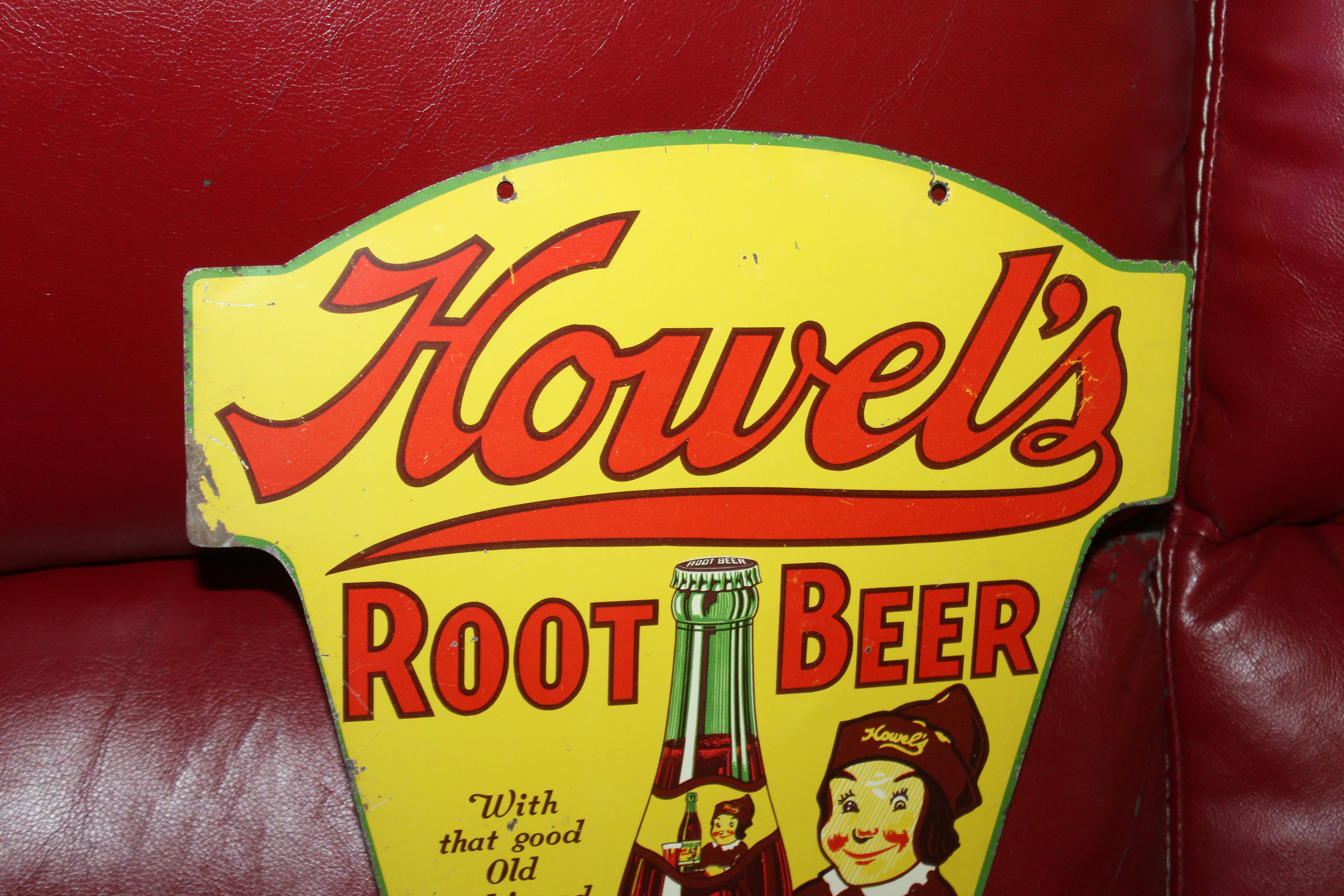 Double sided tin Root Beer sign, circa 1920s-1930s.