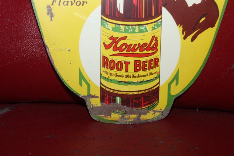1930s Howell's Root Beer Soda Double Sided Tin Sign For Sale at