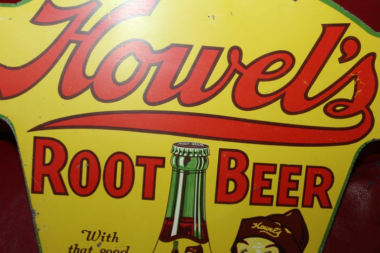 1930s Howell's Root Beer Soda Double Sided Tin Sign For Sale at