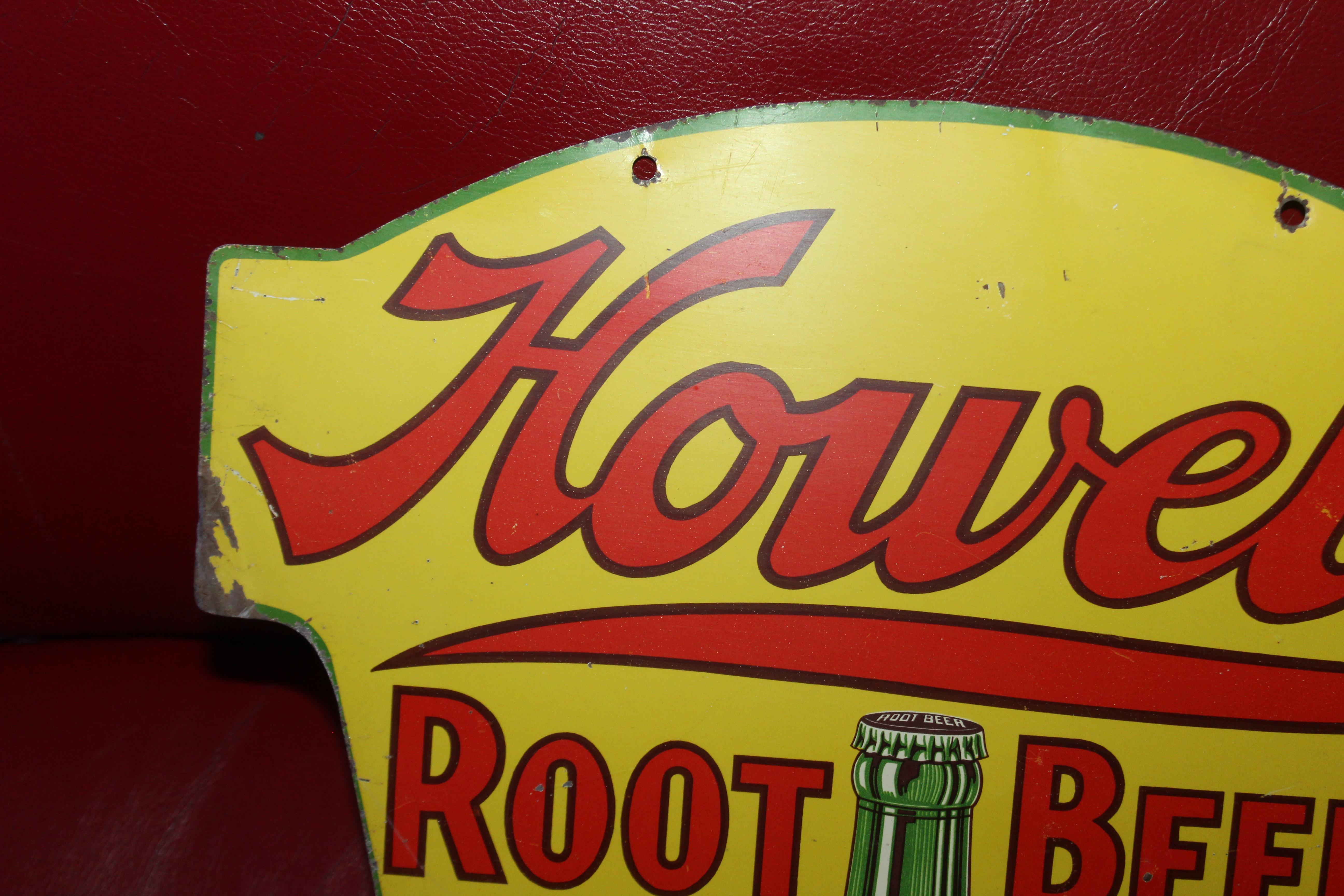 1930s Howell's Root Beer Soda Double Sided Tin Sign For Sale 1